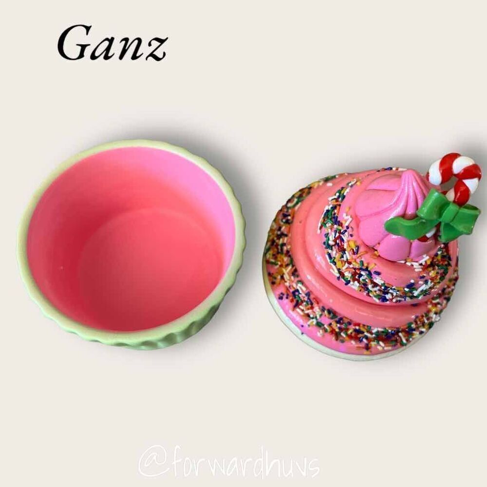 Ganz Christmas Pink with Candy Cane Cupcake Trinket Box